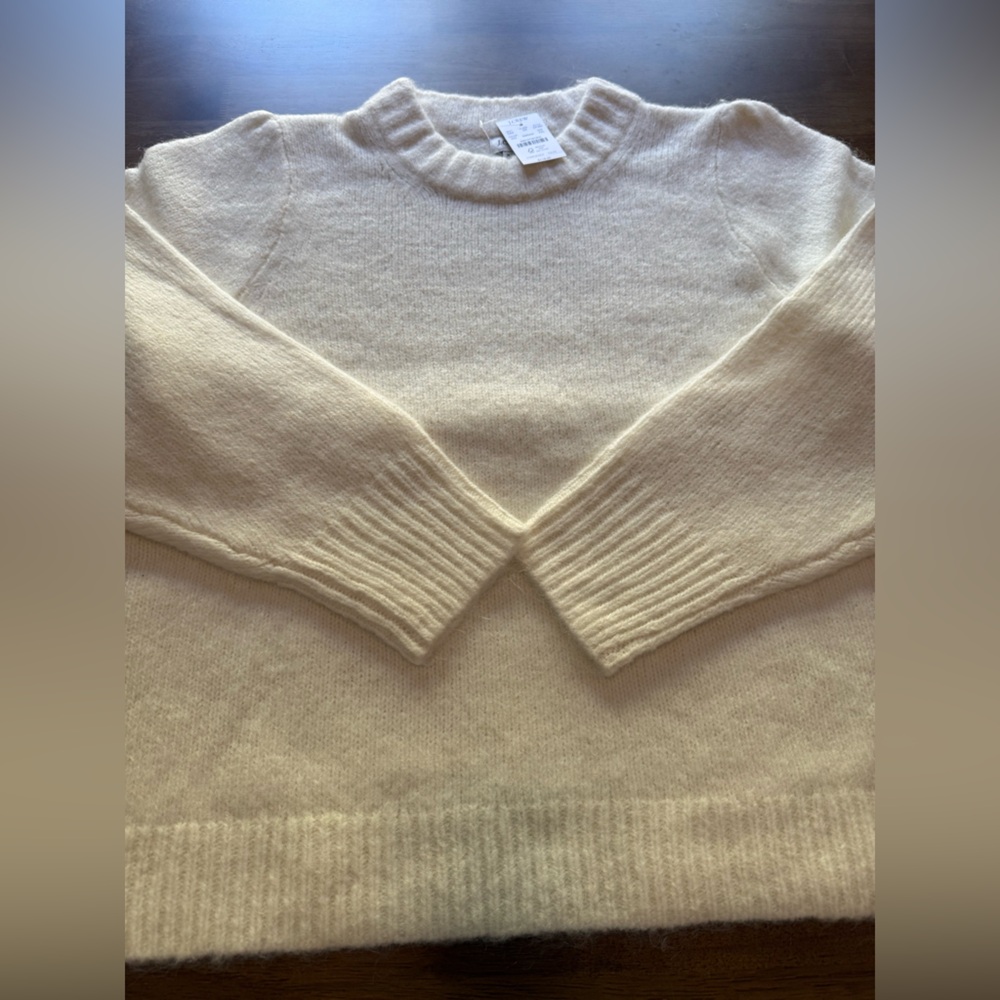 J.Crew Fuzzy Puff-Sleeve Sweater — NWT — Size XXL — Ivory - Picture 7 of 13